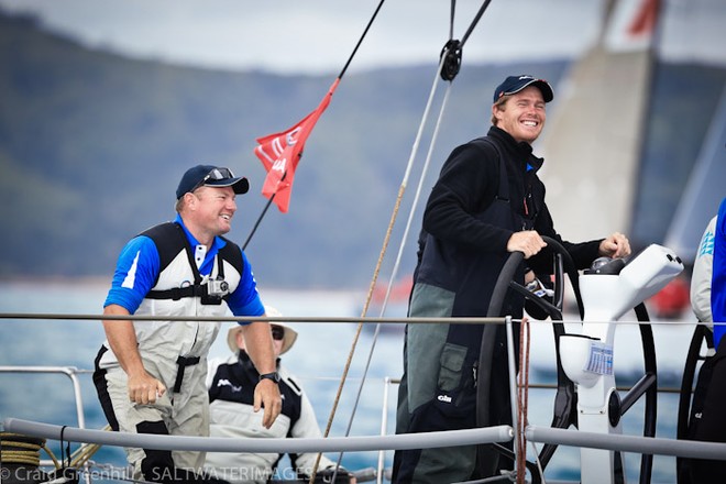 Tom Sligsby with a golden grin at the helm of Black Jack - Audi Hamilton Island Race Week 2012 © Craig Greenhill / Saltwater Images http://www.saltwaterimages.com.au